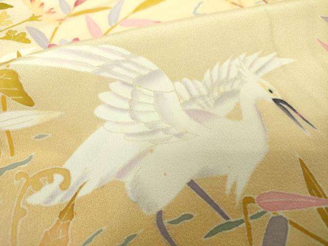 平和屋着物●訪問着　友禅　作家物　白鷺　草花文　暈し染め　正絹　逸品　DABH9510ps