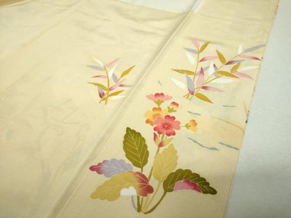 平和屋着物●訪問着　友禅　作家物　白鷺　草花文　暈し染め　正絹　逸品　DABH9510ps