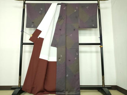 平和屋着物●上質な紬　作家物　ろうけつ染め　モール　草花文　花鋏　正絹　逸品　DABH9512ps