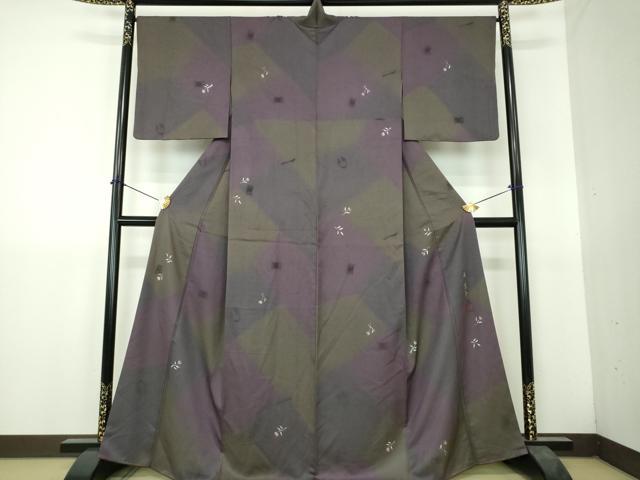 平和屋着物●上質な紬　作家物　ろうけつ染め　モール　草花文　花鋏　正絹　逸品　DABH9512ps