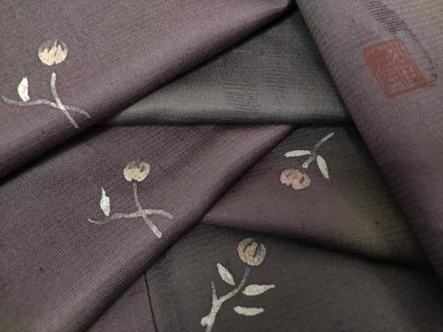 平和屋着物●上質な紬　作家物　ろうけつ染め　モール　草花文　花鋏　正絹　逸品　DABH9512ps