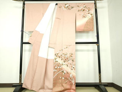 平和屋着物●中国三大刺繍　スワトウ刺繍　汕頭刺繍　訪問着　地紙重ね花文　暈し染め　金彩　正絹　逸品　DABH9514ps