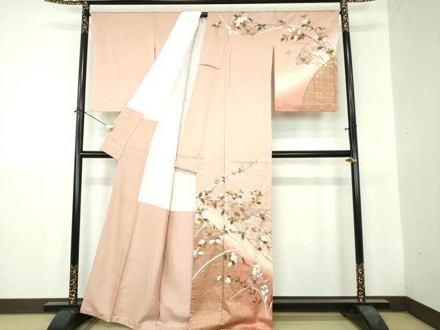 平和屋着物●中国三大刺繍　スワトウ刺繍　汕頭刺繍　訪問着　地紙重ね花文　暈し染め　金彩　正絹　逸品　DABH9514ps