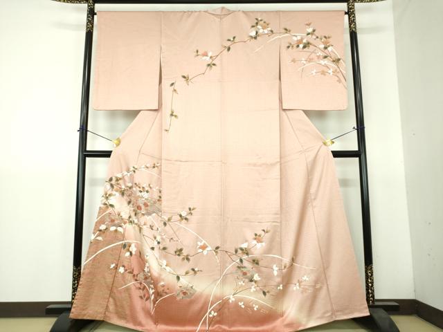 平和屋着物●中国三大刺繍　スワトウ刺繍　汕頭刺繍　訪問着　地紙重ね花文　暈し染め　金彩　正絹　逸品　DABH9514ps