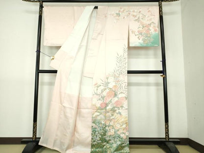 平和屋着物●訪問着　駒刺繍　舞蝶花文　暈し染め　金彩　正絹　逸品　DABH9515ps
