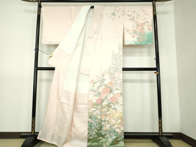 平和屋着物●訪問着　駒刺繍　舞蝶花文　暈し染め　金彩　正絹　逸品　DABH9515ps