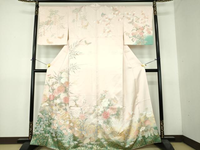 平和屋着物●訪問着　駒刺繍　舞蝶花文　暈し染め　金彩　正絹　逸品　DABH9515ps
