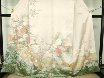 平和屋着物●訪問着　駒刺繍　舞蝶花文　暈し染め　金彩　正絹　逸品　DABH9515ps
