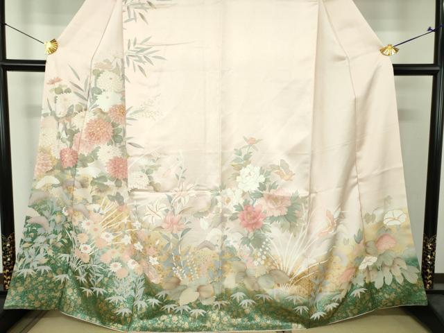 平和屋着物●訪問着　駒刺繍　舞蝶花文　暈し染め　金彩　正絹　逸品　DABH9515ps