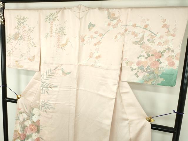 平和屋着物●訪問着　駒刺繍　舞蝶花文　暈し染め　金彩　正絹　逸品　DABH9515ps