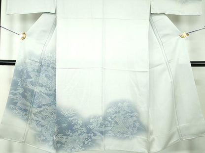 平和屋着物▽男性　訪問着　単衣　御所車風景花文　暈し染め　正絹　逸品　DABH9517ps