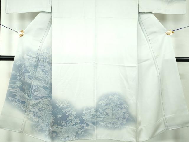 平和屋着物▽男性　訪問着　単衣　御所車風景花文　暈し染め　正絹　逸品　DABH9517ps