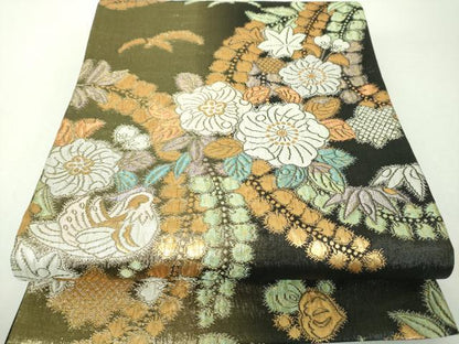 平和屋着物▼六通柄袋帯　ふくれ織　辻が花　鴛鴦　金銀糸　正絹　逸品　DABH9519ps