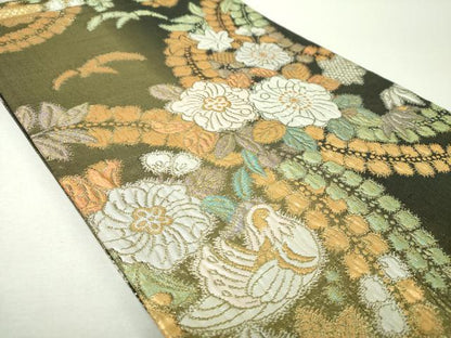 平和屋着物▼六通柄袋帯　ふくれ織　辻が花　鴛鴦　金銀糸　正絹　逸品　DABH9519ps