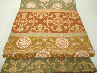 平和屋着物▼綴れ　六通柄　本袋帯　横段花文　金糸　正絹　逸品　DABH9521ps
