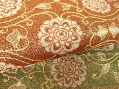 平和屋着物▼綴れ　六通柄　本袋帯　横段花文　金糸　正絹　逸品　DABH9521ps