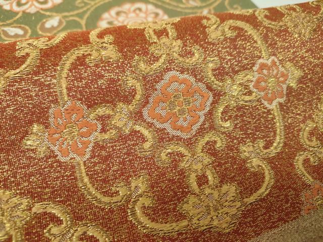 平和屋着物▼綴れ　六通柄　本袋帯　横段花文　金糸　正絹　逸品　DABH9521ps