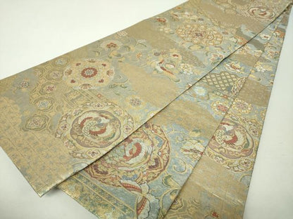 平和屋着物▼丸帯　正倉院舞蝶花鳥文　金銀糸　正絹　逸品　DABH9528ps