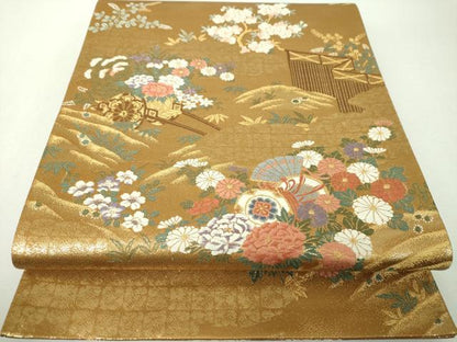 平和屋着物▼六通柄袋帯　唐織　優雅和楽文　金糸　正絹　逸品　DABH9531ps