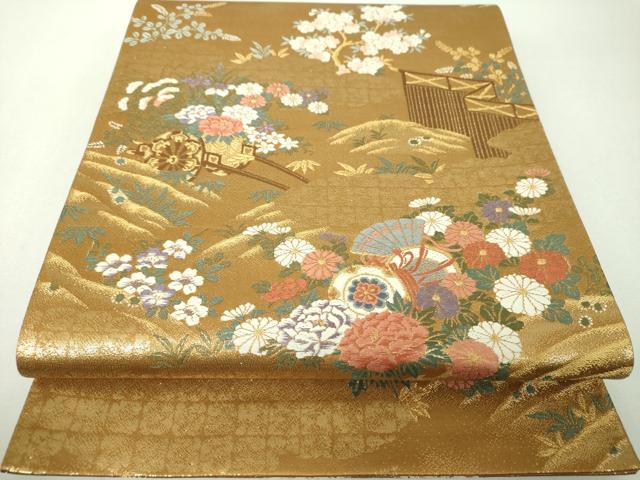 平和屋着物▼六通柄袋帯　唐織　優雅和楽文　金糸　正絹　逸品　DABH9531ps