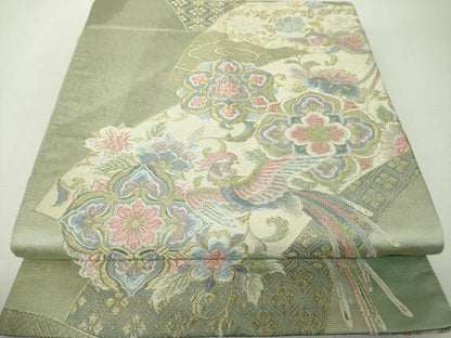 平和屋着物▼六通柄袋帯　扇面取鳳凰文　金糸　正絹　逸品　DABH9533ps