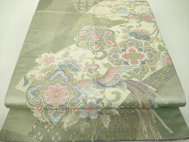 平和屋着物▼六通柄袋帯　扇面取鳳凰文　金糸　正絹　逸品　DABH9533ps