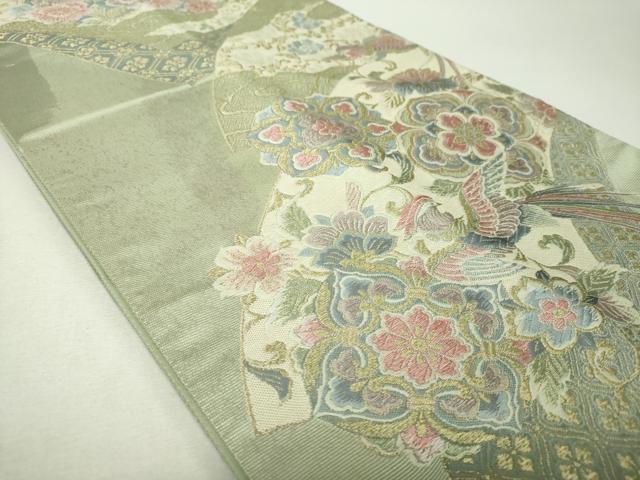 平和屋着物▼六通柄袋帯　扇面取鳳凰文　金糸　正絹　逸品　DABH9533ps