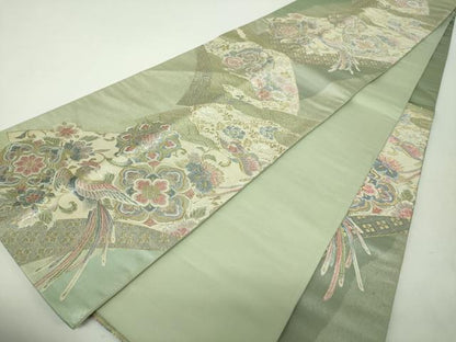 平和屋着物▼六通柄袋帯　扇面取鳳凰文　金糸　正絹　逸品　DABH9533ps