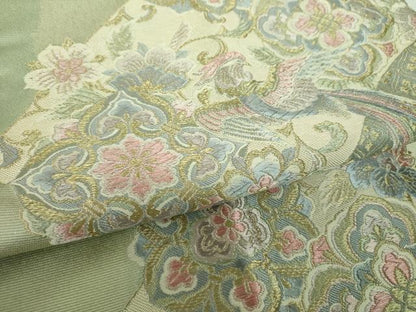平和屋着物▼六通柄袋帯　扇面取鳳凰文　金糸　正絹　逸品　DABH9533ps