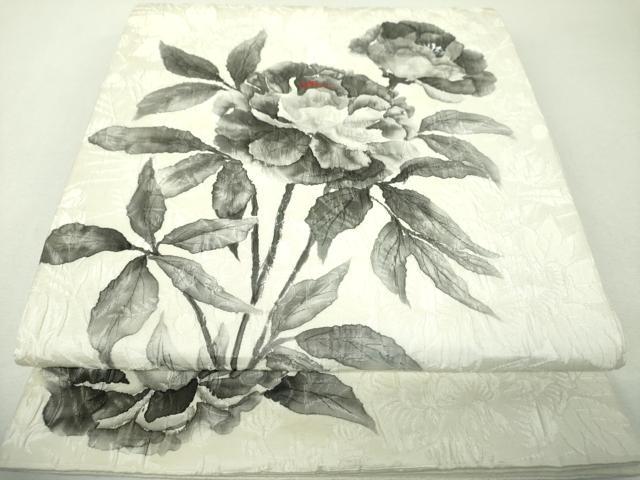 平和屋着物▼六通柄袋帯　ふくれ織　手描き　草花文　正絹　逸品　DABH9535ps