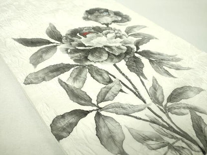 平和屋着物▼六通柄袋帯　ふくれ織　手描き　草花文　正絹　逸品　DABH9535ps