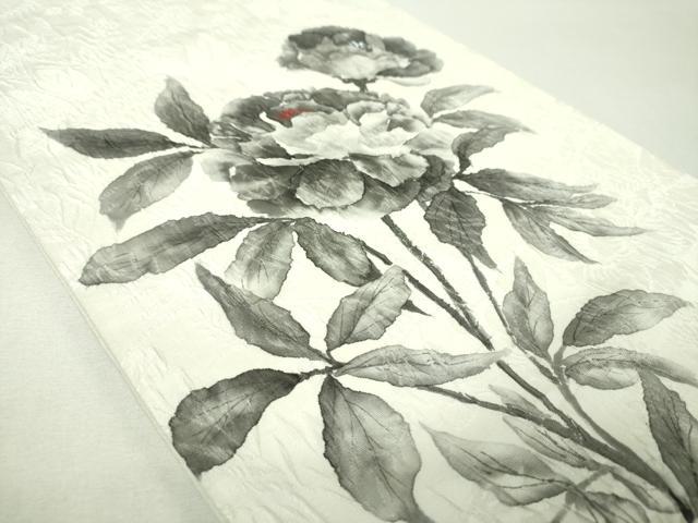 平和屋着物▼六通柄袋帯　ふくれ織　手描き　草花文　正絹　逸品　DABH9535ps