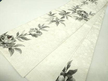 平和屋着物▼六通柄袋帯　ふくれ織　手描き　草花文　正絹　逸品　DABH9535ps