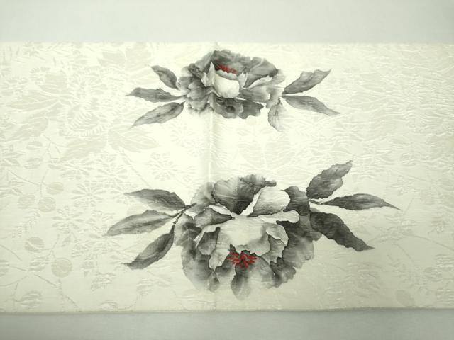 平和屋着物▼六通柄袋帯　ふくれ織　手描き　草花文　正絹　逸品　DABH9535ps