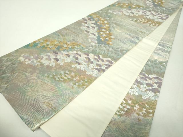 平和屋着物▼六通柄袋帯　流水風景文　金銀糸　正絹　逸品　DABH9540ps