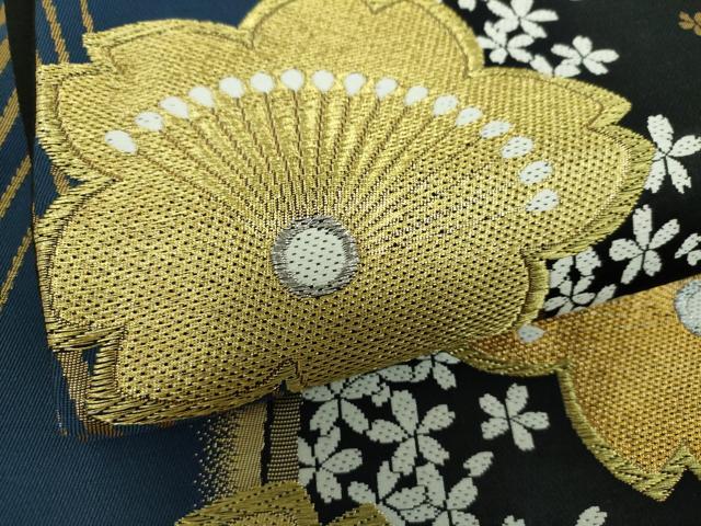 平和屋着物▼六通柄袋帯　舞桜　黒地　金銀糸　正絹　逸品　DABH9542ps