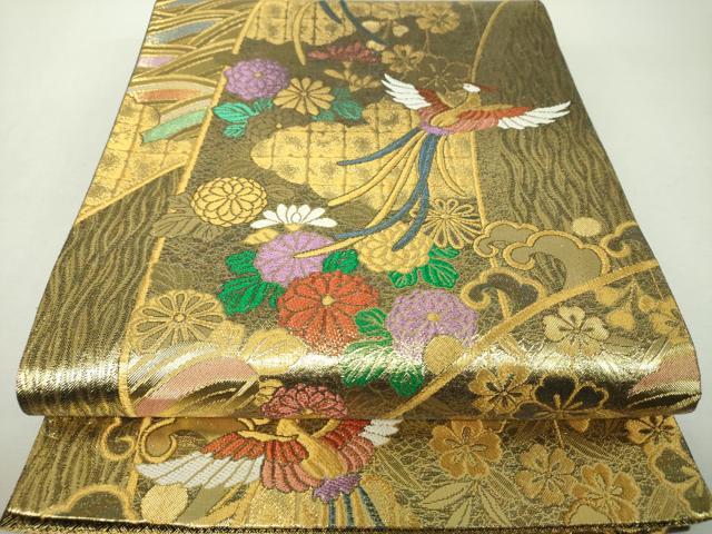 平和屋着物▼佐賀錦　六通柄袋帯　彩華　雲流水鳳凰花文　金糸　正絹　逸品　DABH9545ps