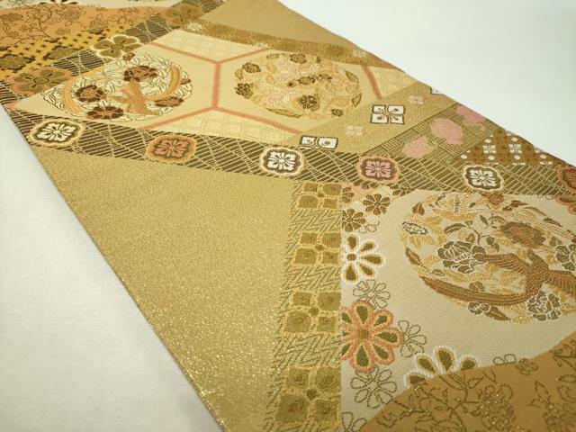平和屋着物▼佐賀錦　六通柄袋帯　花鳥文　金糸　正絹　逸品　未使用　DABH9546ps