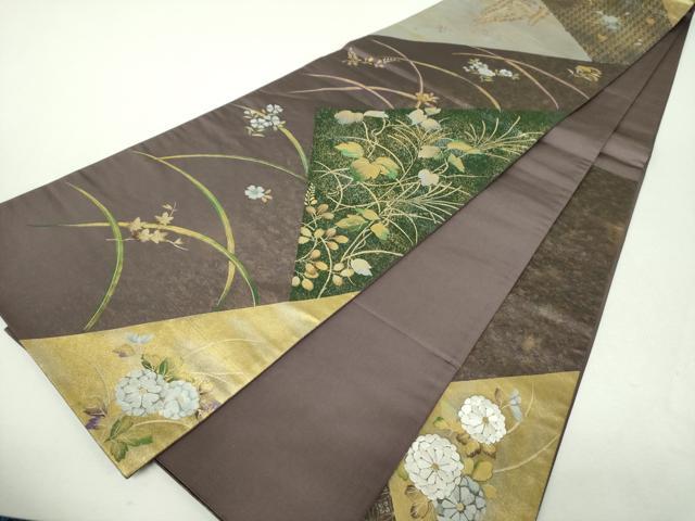 平和屋着物▼六通柄袋帯　刺繍　吉祥花文　金銀彩　正絹　逸品　DABH9550ps