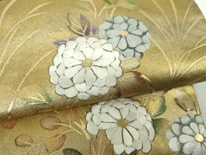 平和屋着物▼六通柄袋帯　刺繍　吉祥花文　金銀彩　正絹　逸品　DABH9550ps