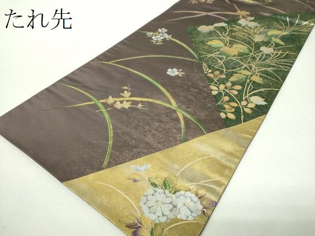 平和屋着物▼六通柄袋帯　刺繍　吉祥花文　金銀彩　正絹　逸品　DABH9550ps