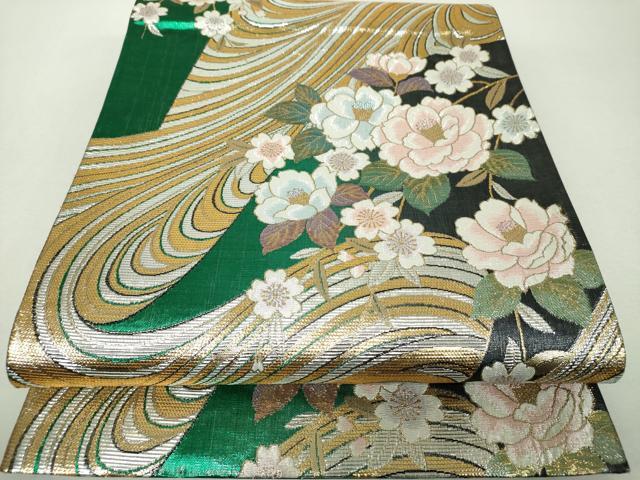 平和屋着物▼六通柄袋帯　流水桜　金銀糸　正絹　逸品　DABH9552ps