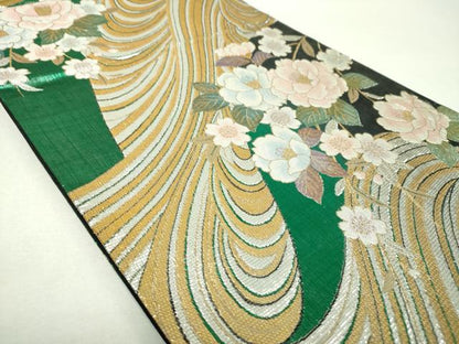 平和屋着物▼六通柄袋帯　流水桜　金銀糸　正絹　逸品　DABH9552ps
