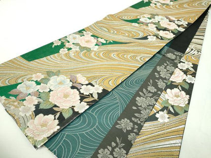 平和屋着物▼六通柄袋帯　流水桜　金銀糸　正絹　逸品　DABH9552ps