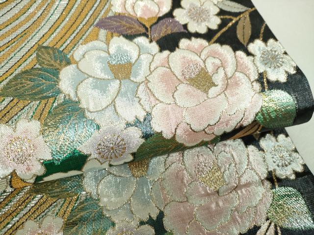 平和屋着物▼六通柄袋帯　流水桜　金銀糸　正絹　逸品　DABH9552ps