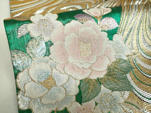 平和屋着物▼六通柄袋帯　流水桜　金銀糸　正絹　逸品　DABH9552ps