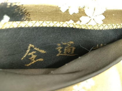 平和屋着物▼全通柄袋帯　舞蝶桜　金糸　正絹　逸品　DABH9554ps