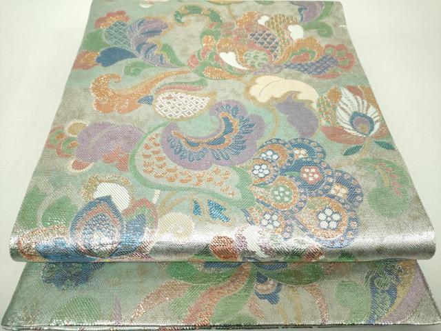 平和屋着物▼六通柄袋帯　更紗鳳凰花文　金銀糸　引箔　正絹　逸品　DABH9559ps