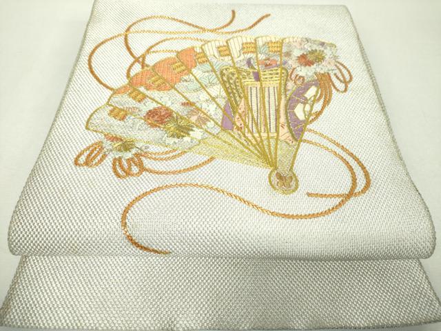 平和屋着物▼太鼓柄袋帯　駒刺繍　総刺繍　檜扇御所車花文　金銀糸　正絹　逸品　DABH9563ps