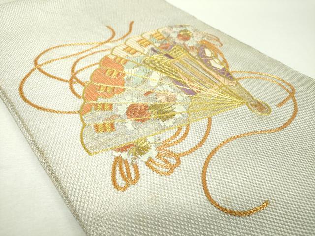 平和屋着物▼太鼓柄袋帯　駒刺繍　総刺繍　檜扇御所車花文　金銀糸　正絹　逸品　DABH9563ps